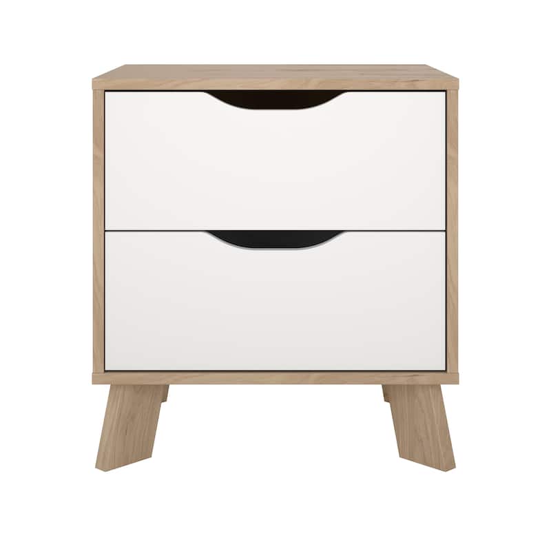 Porch & Den Ikast 2 Drawer Nightstand, Jackson Hickory/White