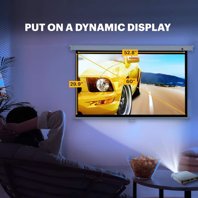 Kodak Manual Pull Down Projector Screen, Large 16:9 Retractable Screen