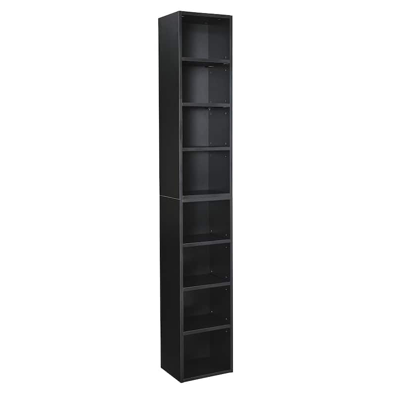 8-Tier Media Tower Rack, CD DVD Slim Storage Cabinet with Adjustable Shelves, Tall Narrow Bookcase Display Bookshelf