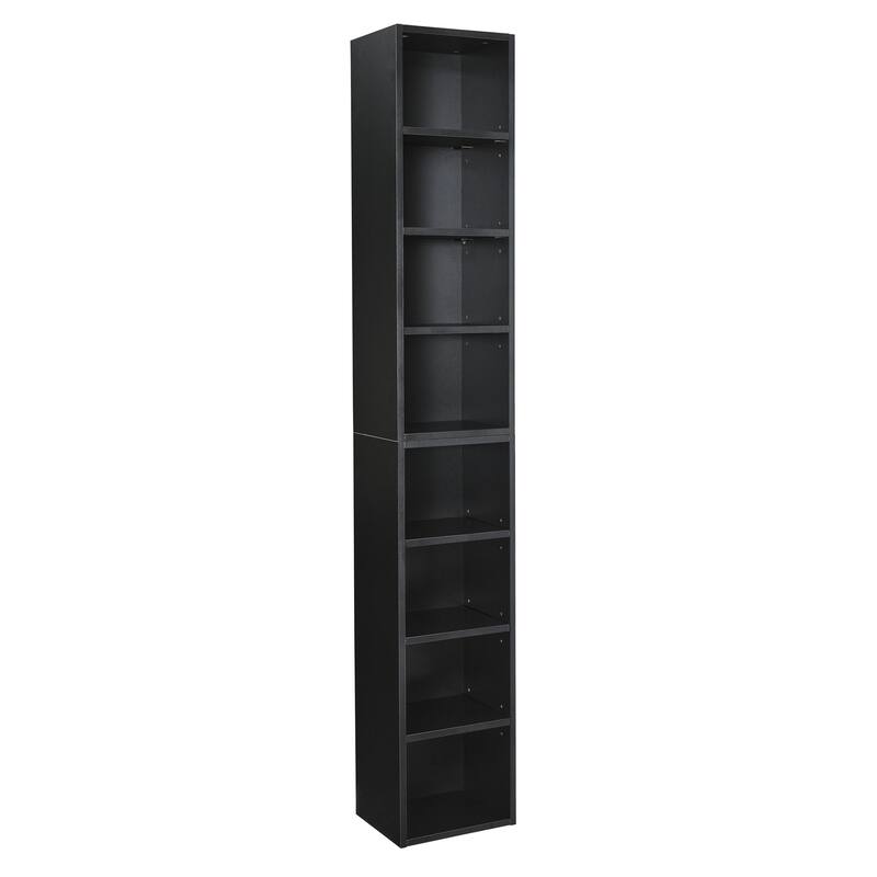 Roomfitters 8-Tier Tall Narrow Bookcase with Adjustable Shelves, Slim Storage Tower for Books, CDs, DVDs, and Décor