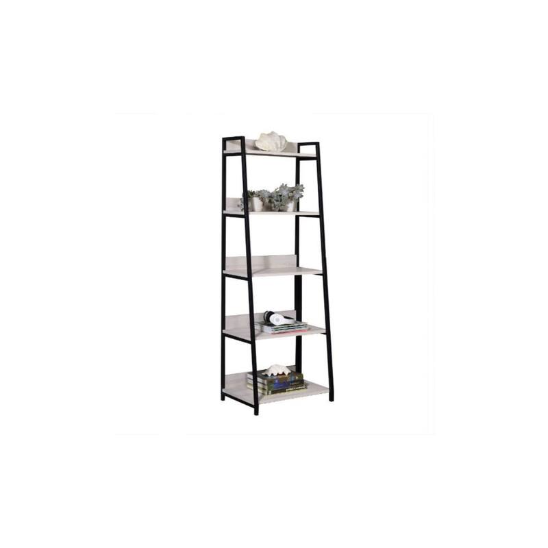 67-Inch Space-Saving Ladder Bookcase with Metal Frame and Wood Shelves for Bedroom or Living Room