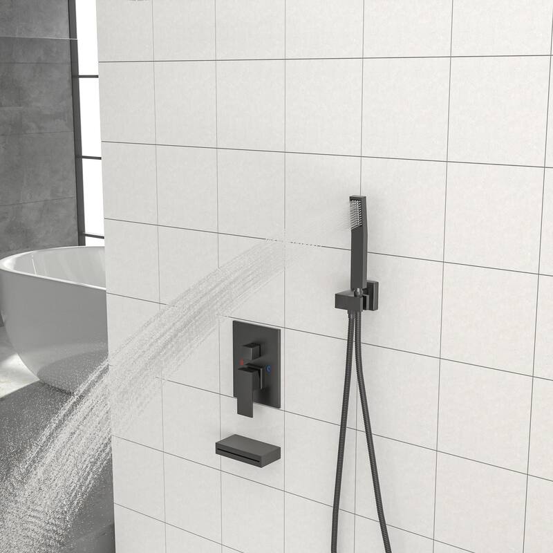 Minimalist Wall Mounted Square Shower System - Matte Black