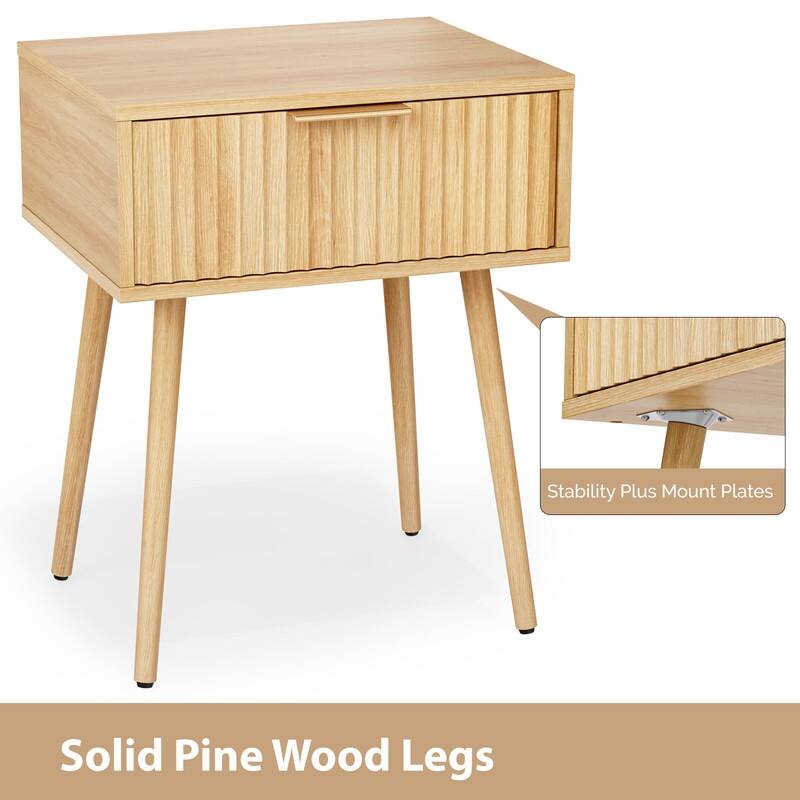 18.9"W Nightstand, Particleboard & MDF, Melamine & Vacuum Forming, 1 Drawer, High Leg