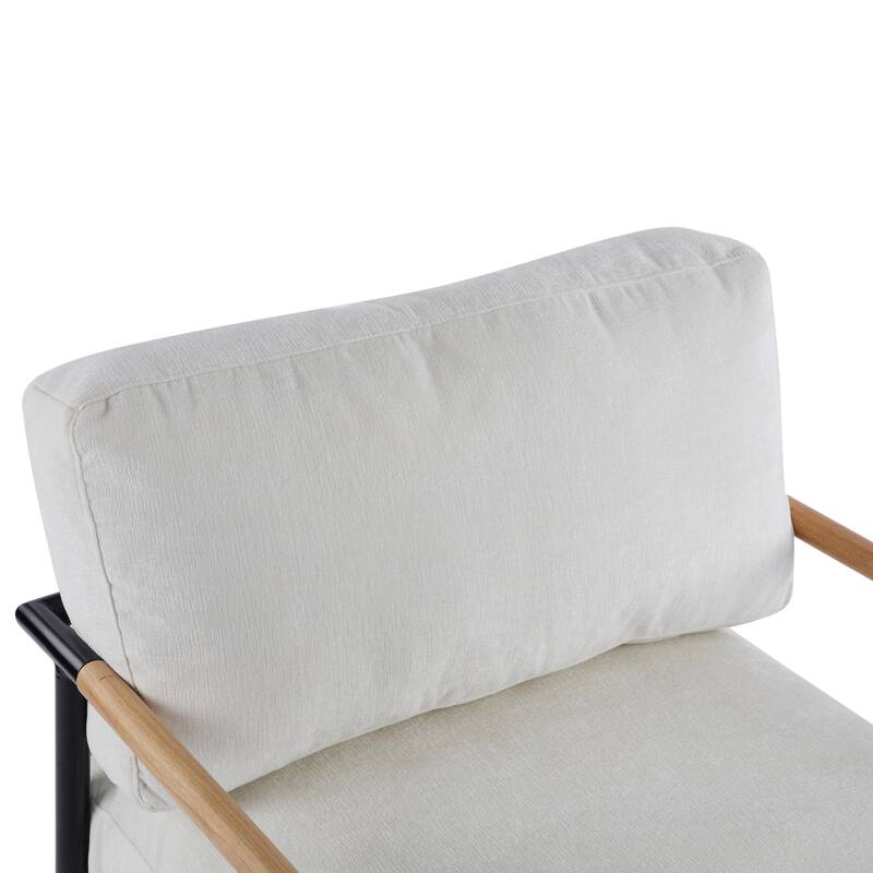 Polyester Accent Chair with Metal Frame & Wooden Armrests