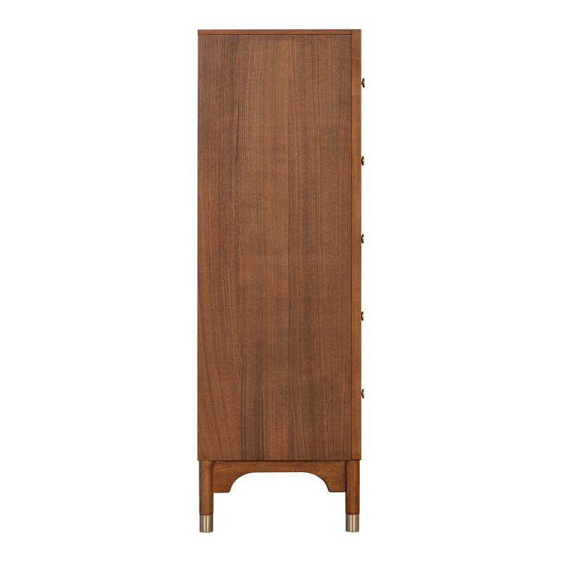 Furniture of America Forma Mid-Century Modern Walnut Solid Wood 5-Drawer Storage Chest