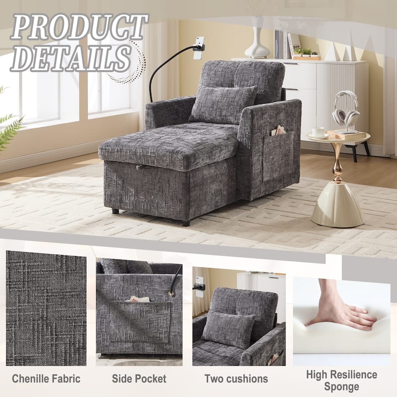 Multifunctional Sofa Recliner with Storage, Adjustable Backrest, and Phone Holder for Living Room or Bedroom