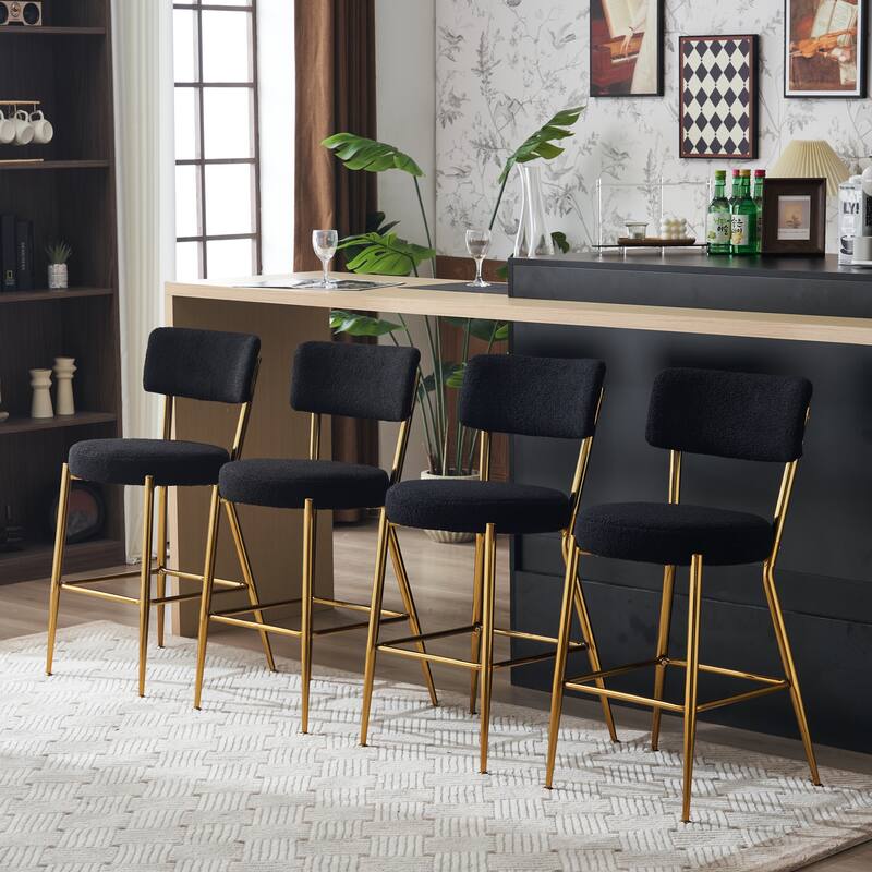Set of 2 modern teddy fabric upholstered bar stools - Black-2