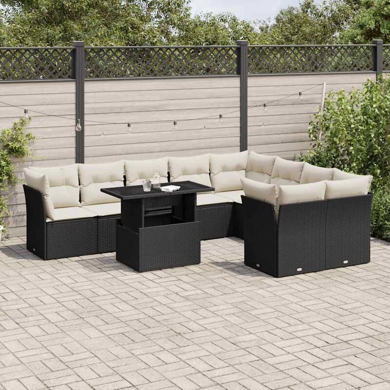 10-Piece Patio Sofa Set with Cushions - 21.7 x 39.4 x 28.7 in - Black and cream