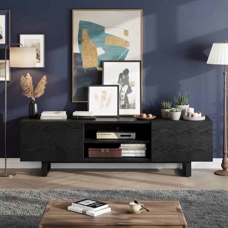 TV Stand, with Storage - Black