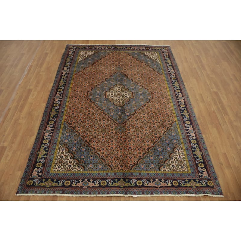 Hand Knotted Oriental 100% Wool Carpet Traditional Geometric Coral Tabriz Area Rug - 9' 3'' X 6' 5''