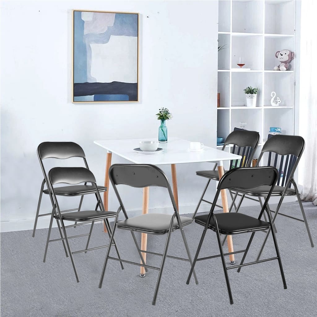 Black Plastic Stackable Folding Chairs with Padded Cushion Seat(Set of 6)