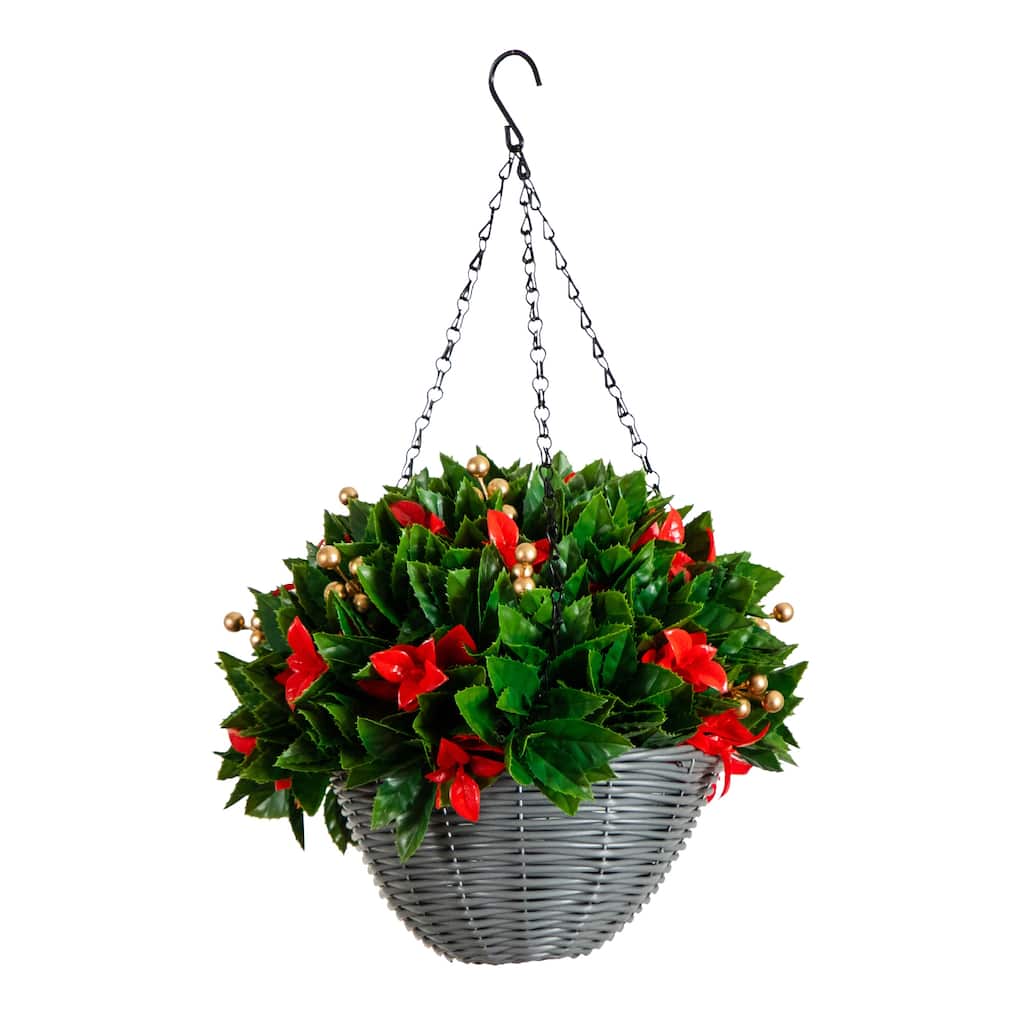 24-in Pre-Lit UV Resistant Artificial Red Tip Photinia & Gold Berries