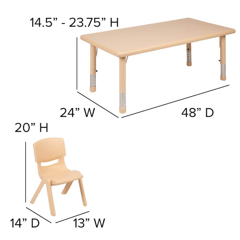 24"W x 48"L Rectangle Plastic Adjustable Activity Table Set - 4 or 6 Chairs