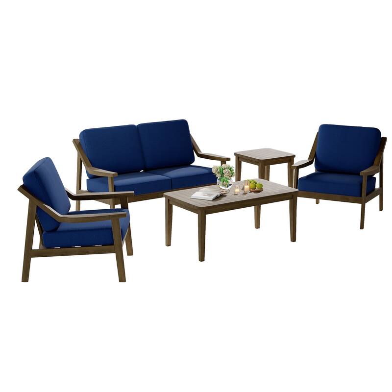 5-piece Adirondack Patio Teak Lounge Chairs Loveseat Conversation Set