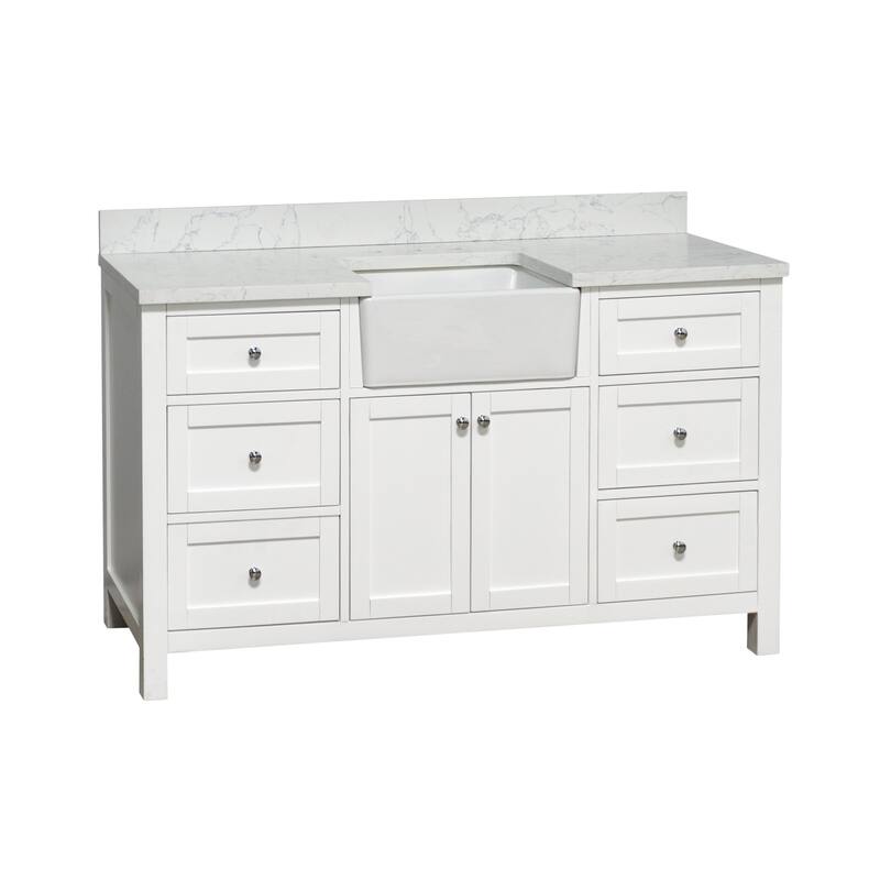 KitchenBathCollection Yorkshire 60" Single Farmhouse Vanity with Engineered Marble Top
