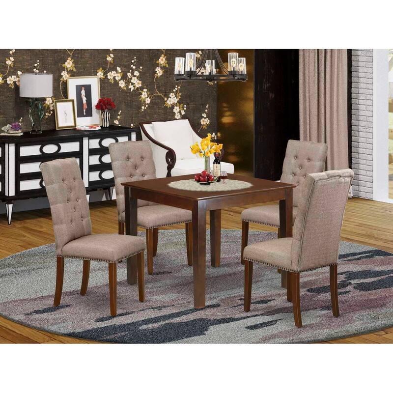 HomeStock 5-Pc Mahogany Finish Solid Wood Top - Rectangular Dining Room Set with High Back - Seats 4