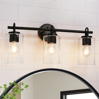 Modern Black Farmhouse 3-Light Bathroom Vanity Light Cylinder Glass Wall Sconce - L 22" x W 7.1" x H 9.6"