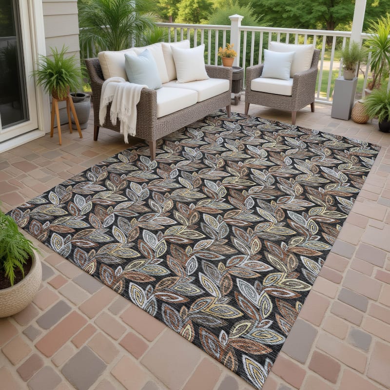 Machine Washable Indoor/ Outdoor Modern Rose Hill Chantille Rug - Black - 8' x 10'