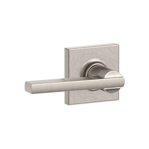 Schlage F10-LAT-COL Latitude Passage Door Lever Set with Decorative Collins Trim - Satin Nickel