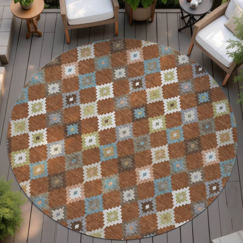 Machine Washable Indoor/ Outdoor Global Ahmet Chantille Rug - Paprika - 8' x 8'
