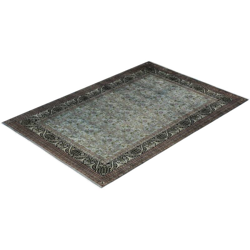 Overton Hand Knotted Wool Vintage Inspired Modern Contemporary Overdyed Gray Area Rug - 6' 3" x 9' 1"