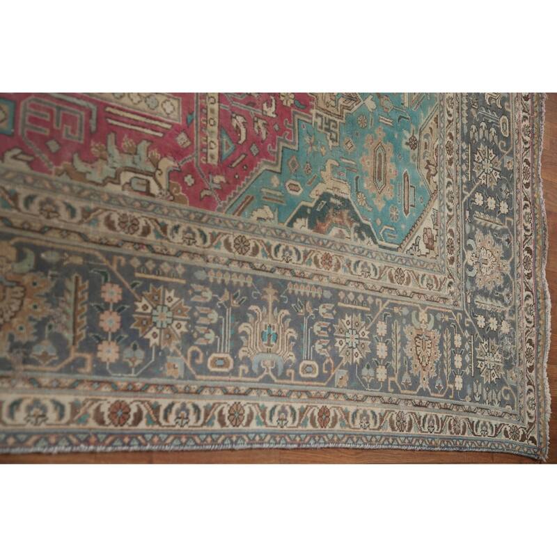 Hand Knotted Oriental 100% Wool Carpet Traditional Medallion Pink Tabriz Area Rug - 13' 0'' X 9' 6''