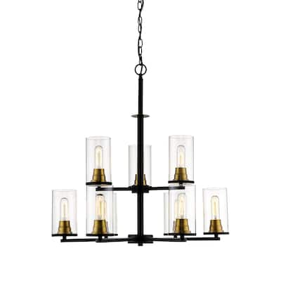 Burbank 9 Light Chandelier Ceiling Light in Matte Black/Heirloom Bronze