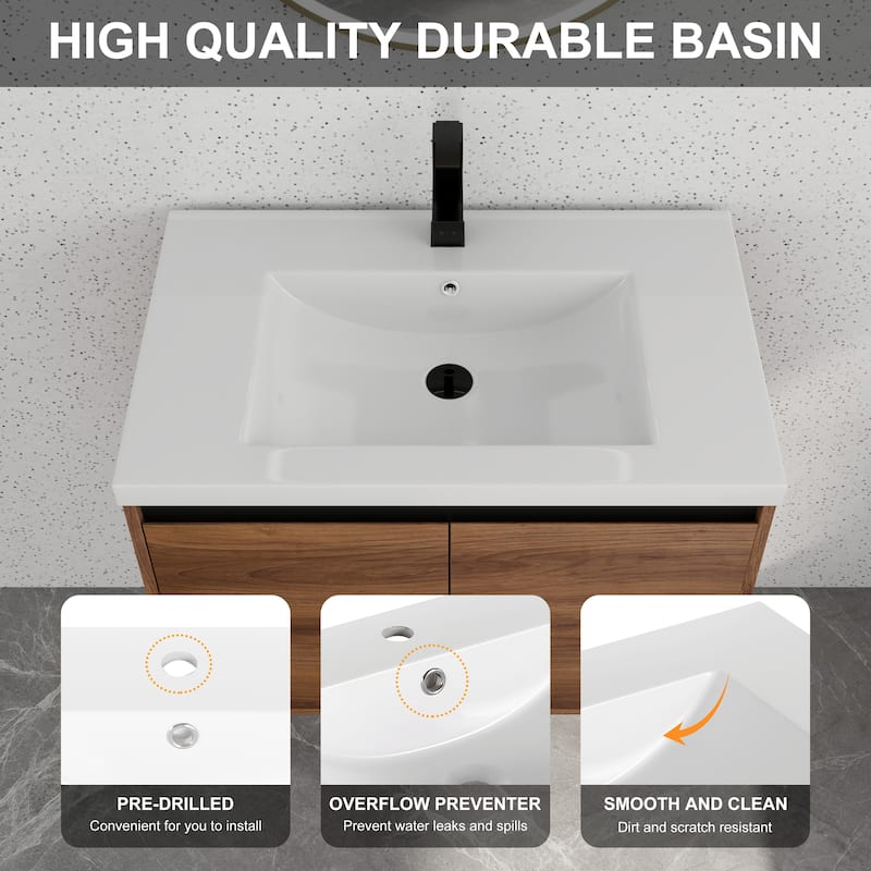 Bathroom Vanity With Sink In 16/20/24/30/36 Inch, Floating Bathroom Vanity With Soft Close Door