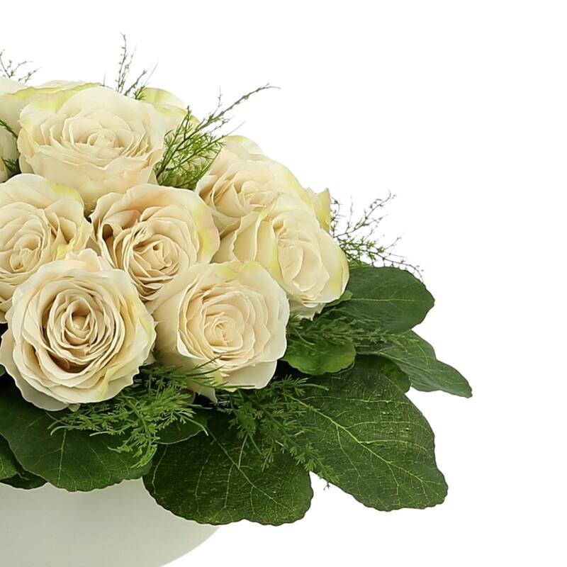 Rose Arrangement with Fern and Leaves - White, Green