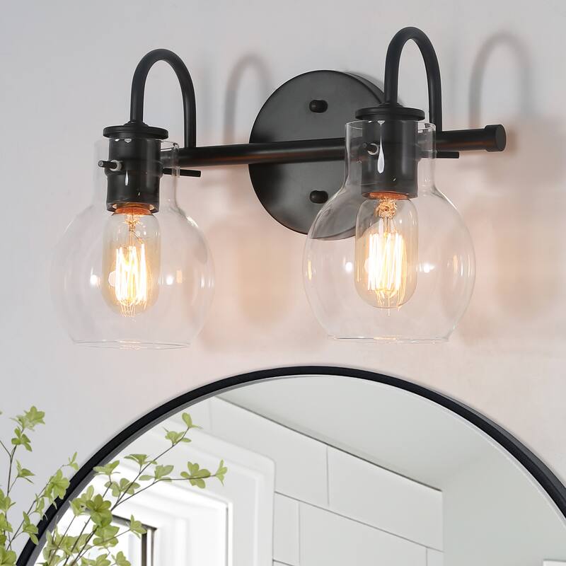 Modern 2/3/4/5-Light Bathroom Vanity Light Globe Glass Wall Sconce Minimalist Design - 2-Light/ 13" - Black