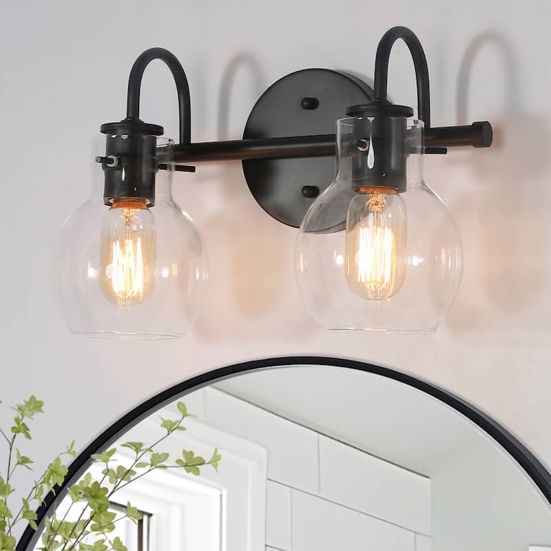 Olia Modern Black 3-Light Bathroom Vanity Light Orb Glass Wall Sconces Minimalist Design - 13"/2-Light