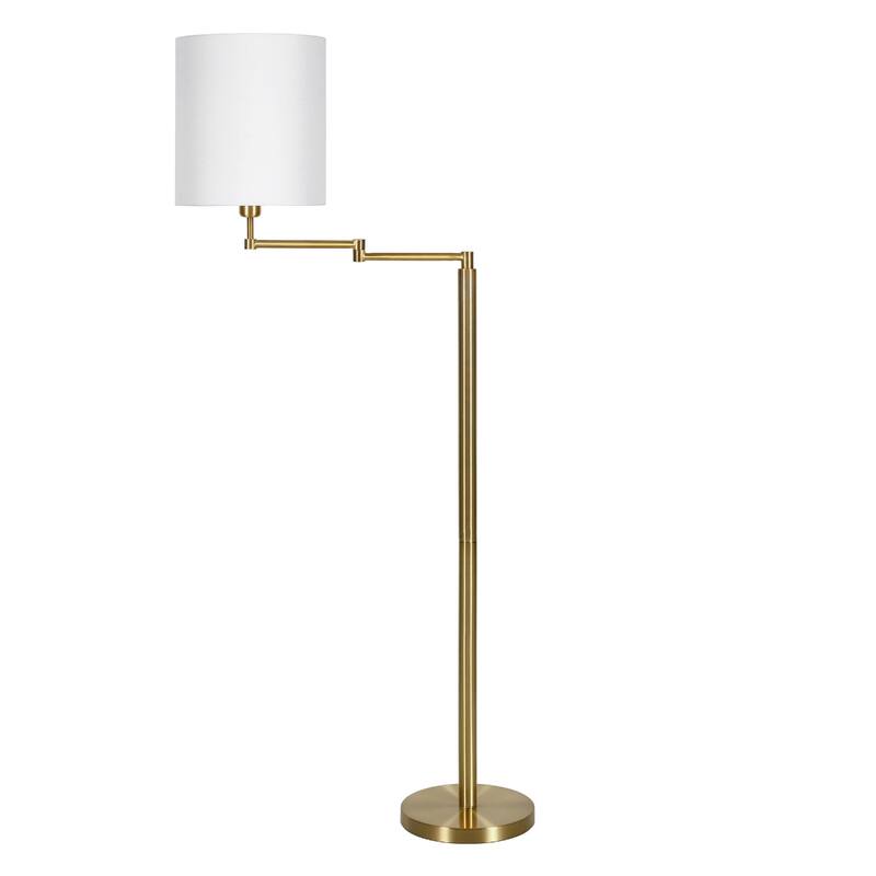 Metal Swing Arm Floor Lamp with Linen Drum Shade and Frosted Glass Rotary Socket Switch - 12” x 23” x 62” (D x W x H)