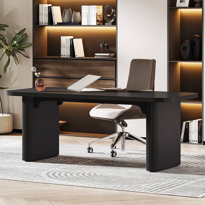 Large Wood Executive Desk, Modern Computer Desk, Home Office Workstation Boss Desk