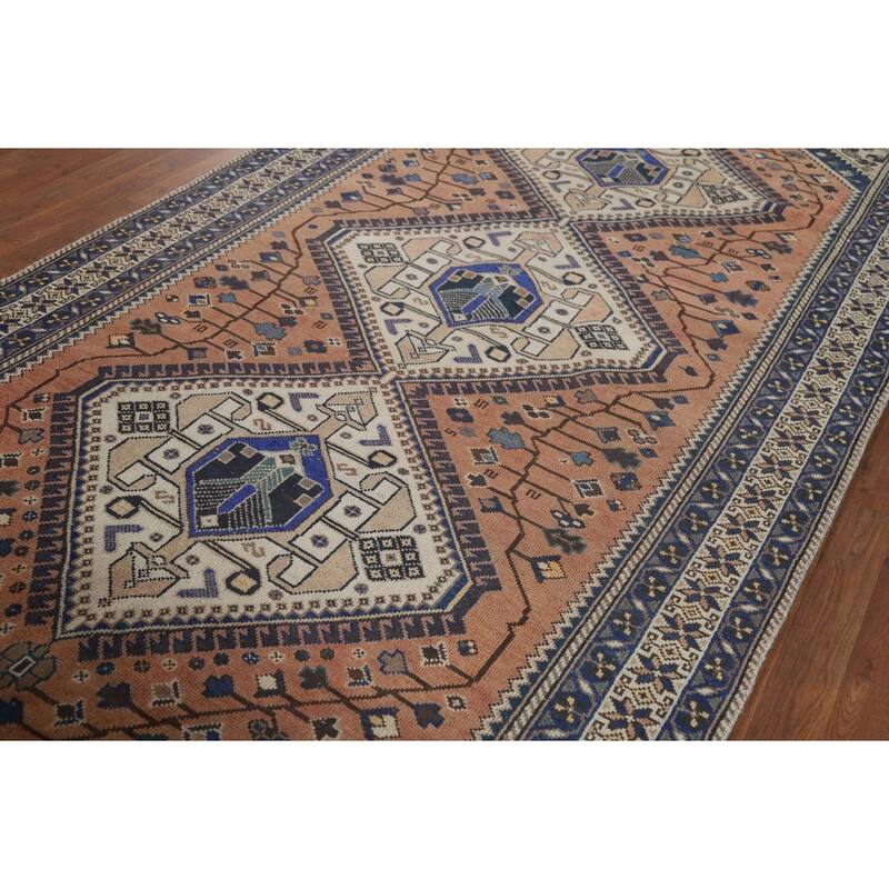 Geometric Bakhtiari Vintage Persian Area Rug Hand-Knotted Wool Carpet - 5'0" x 10'0"