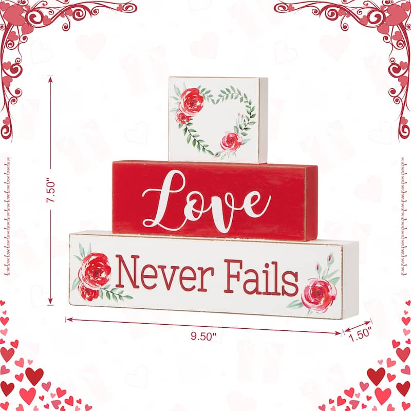Glitzhome Valentines LED Wooden Block Love Table Decor