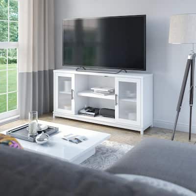 Transitional TV Stand for TVs up to 65 inches with Fluted Glass Doors