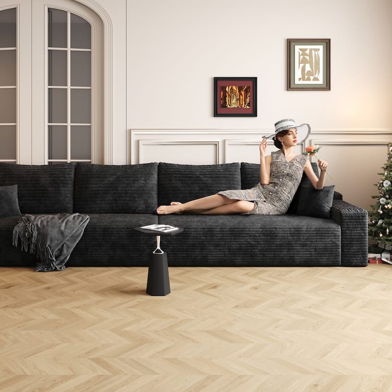 Modular Deep Seat Sectional Sofa Corduroy Upholstered Cloud Couch