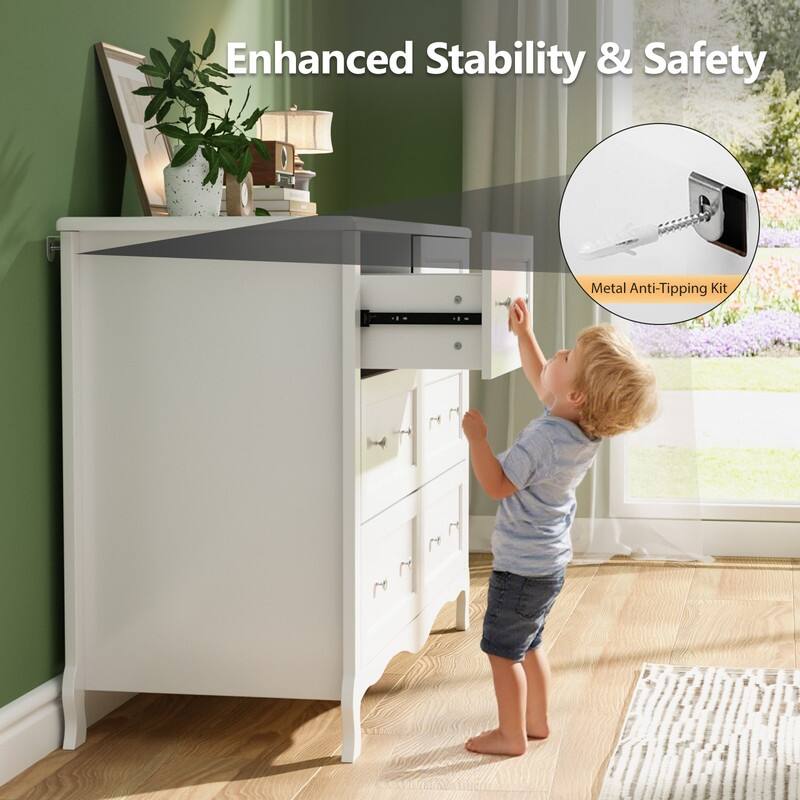 White P2 Density Board Painted 47.2in 6-Drawer French Curved Legs