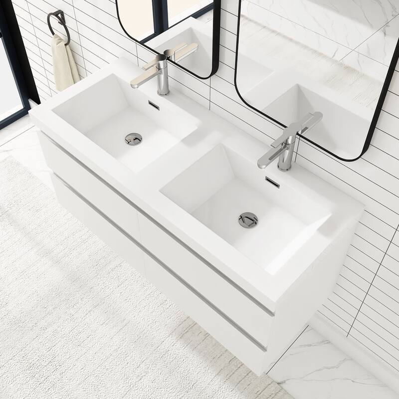 Angela 47 in.W x 19.5 in.D x 20.5 in.H Wall-Mounted Bath Vanity with White Cultured Marble Top