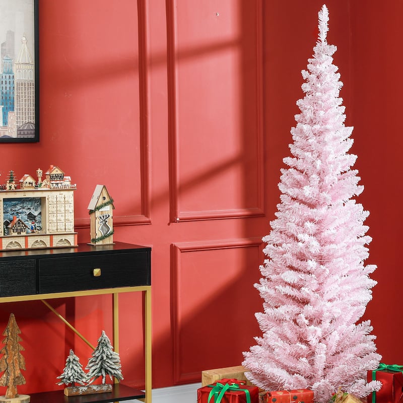 HOMCOM 6' Tall Pre-Lit Slim Noble Fir Artificial Christmas Tree with Realistic Branches, 170 Warm White LED Lights and 390 Tips