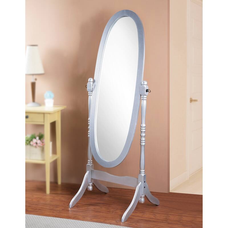 Traditional Queen Anna Style Wood Floor Cheval Mirror, Silver Finish - Silver