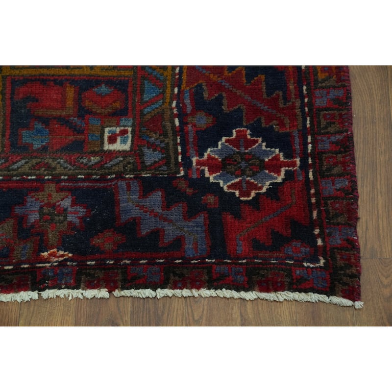 Heriz Persian Vintage Area Rug Hand-Knotted Red Wool Carpet - 7'4" x 10'9"