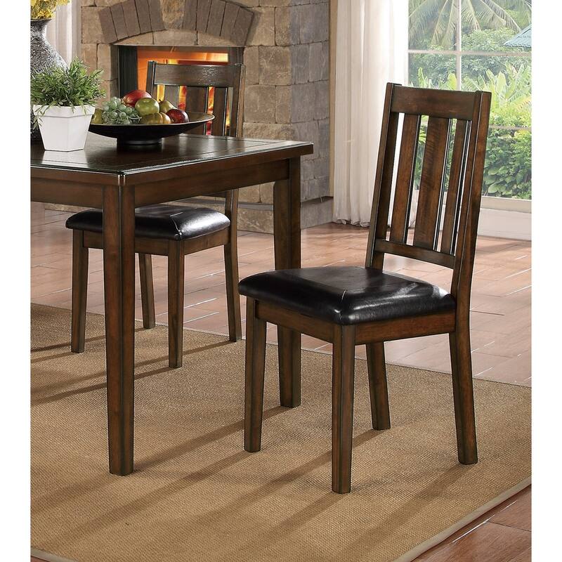 Dining Set Table with 4 Chairs Faux Leather Upholstery Wooden - Brown