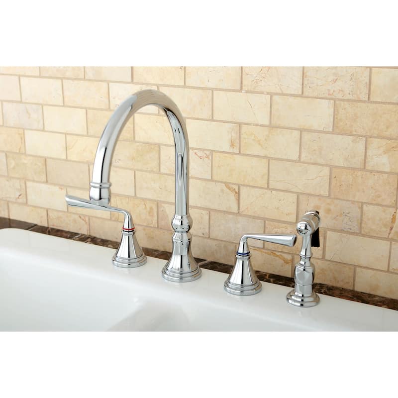 Kingston Brass Silver Sage Widespread Kitchen Faucet with Metal Lever