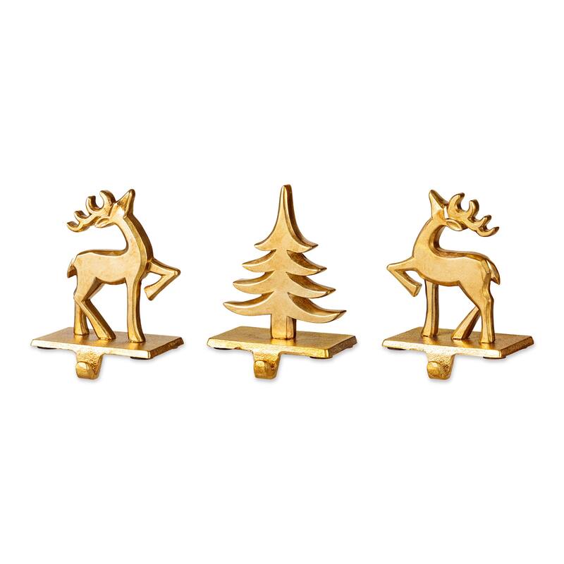 Glitzhome Set of 3 Christmas Resin Tree and Reindeer Stocking Holder