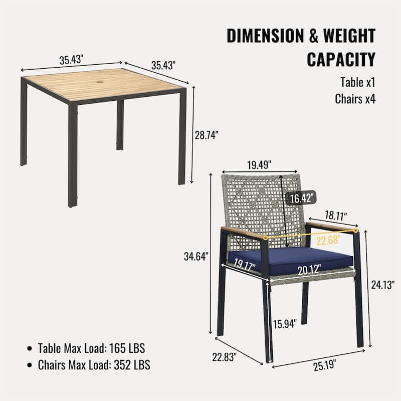 All Weather 5-Piece Patio Dining Table Sets,Patio Conversation Set - Light Gray