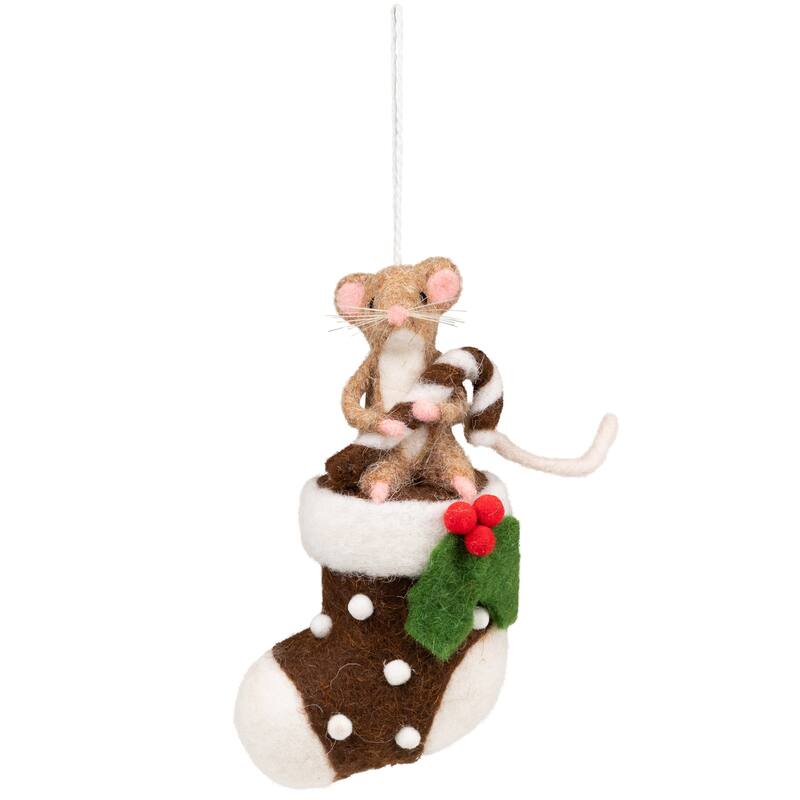 Mice with Cake and Candies Christmas Decorations - 7" - Brown and White - Set of 3