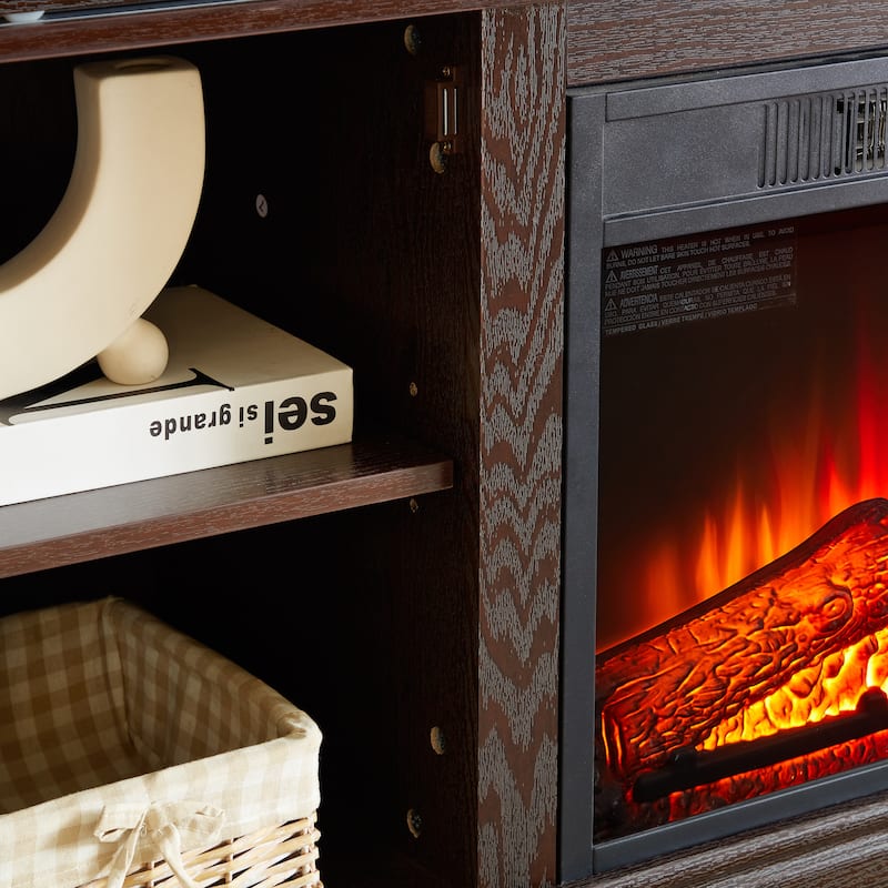 Embossed Pattern TV Stand for TVs Up to 65", Fireplace TV Stand with Storage Cabinet