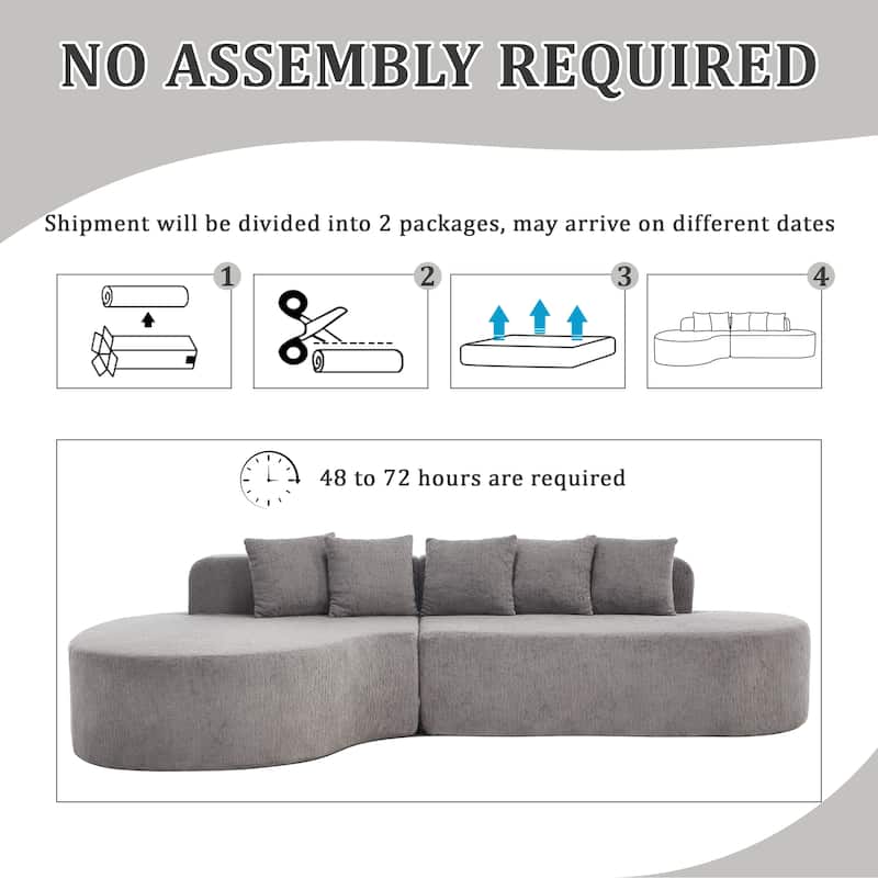 L-Shape Boneless Couch for Living Room, Curved Sectional Sofa Memory Foam Floor Sofa with 5 Pillows