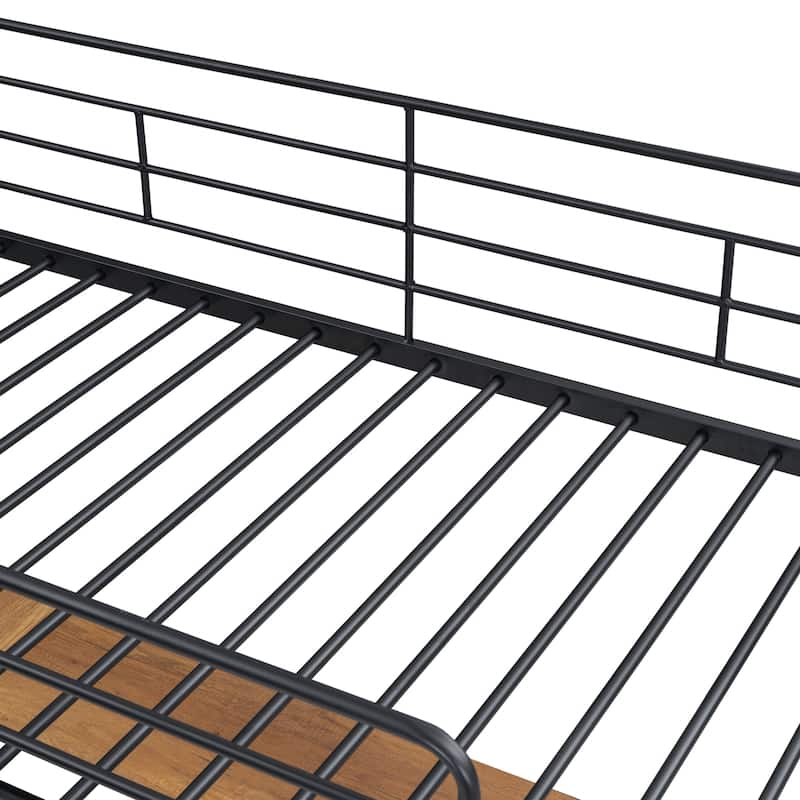 Metal Loft Bed with 3 Layers of Shelves and L-shaped Desk
